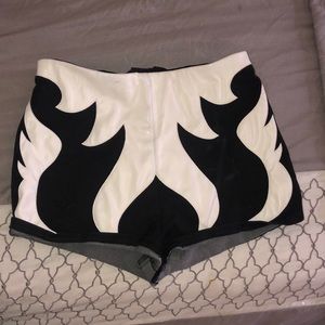 Dolls Kill, Club Exx black & white hot shorts.